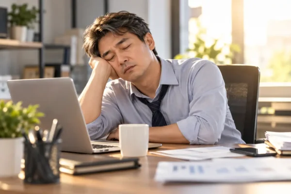 四十歲以後容易累的中年人下午在辦公桌前打瞌睡